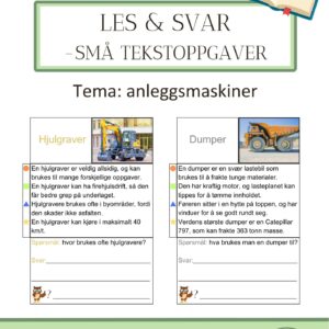 Les og svar 2- små tekstoppgaver - anleggsmaskiner og utstyr