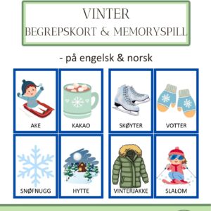 Vinter - begrepskort og memoryspill - norsk og engelsk