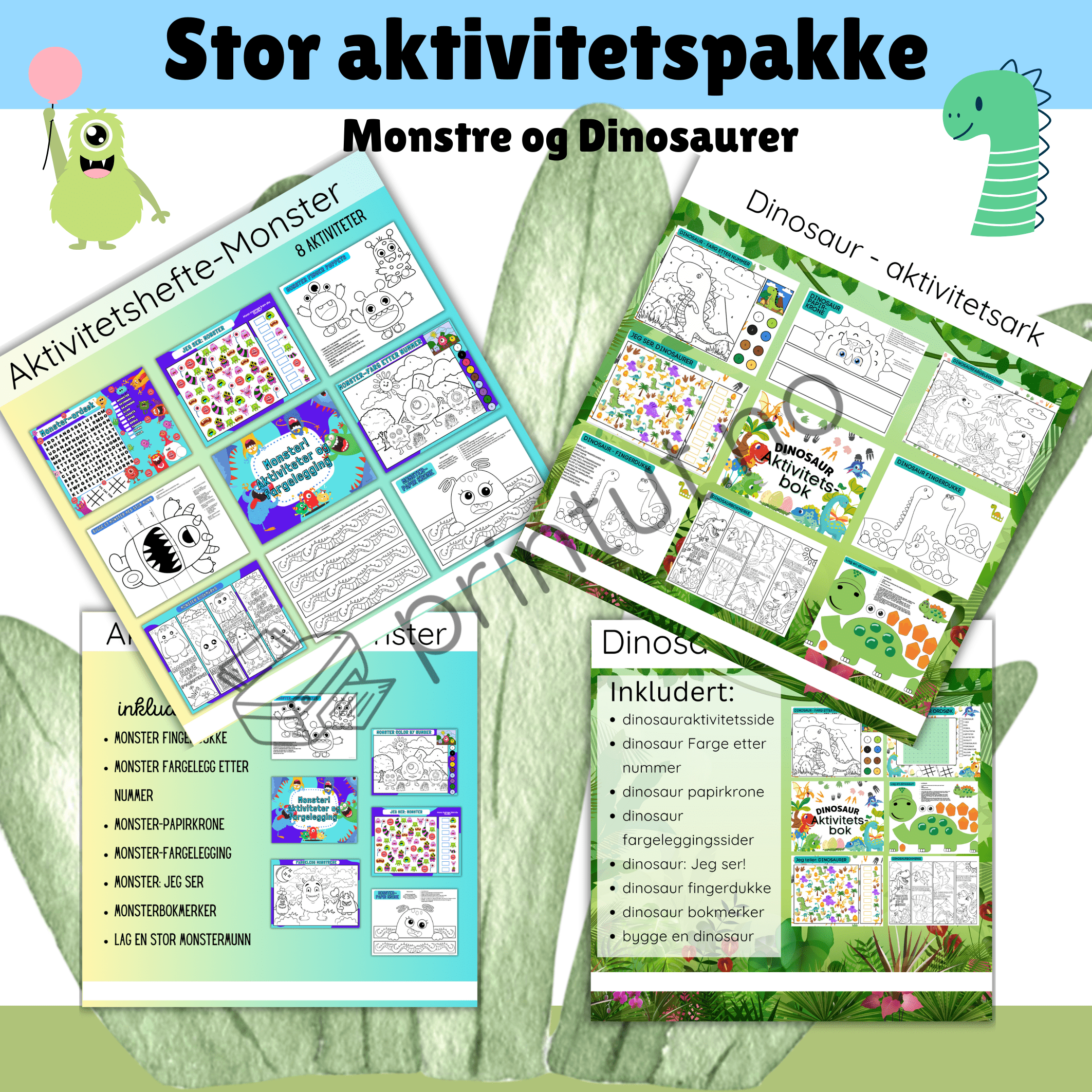 Aktivitetspakke med monster- og dinosaurtema!