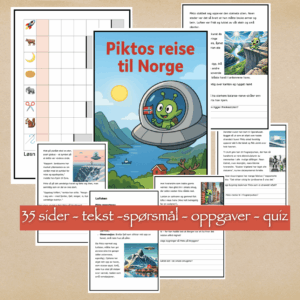 Piktos reise til Norge – BM – 35 sider- tekst/spørsmål/oppgaver/quiz – ca 3.-4.trinn