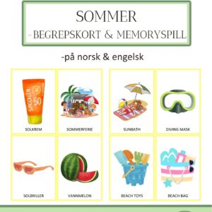 Sommer – begrepskort og memoryspill – på norsk & engelsk