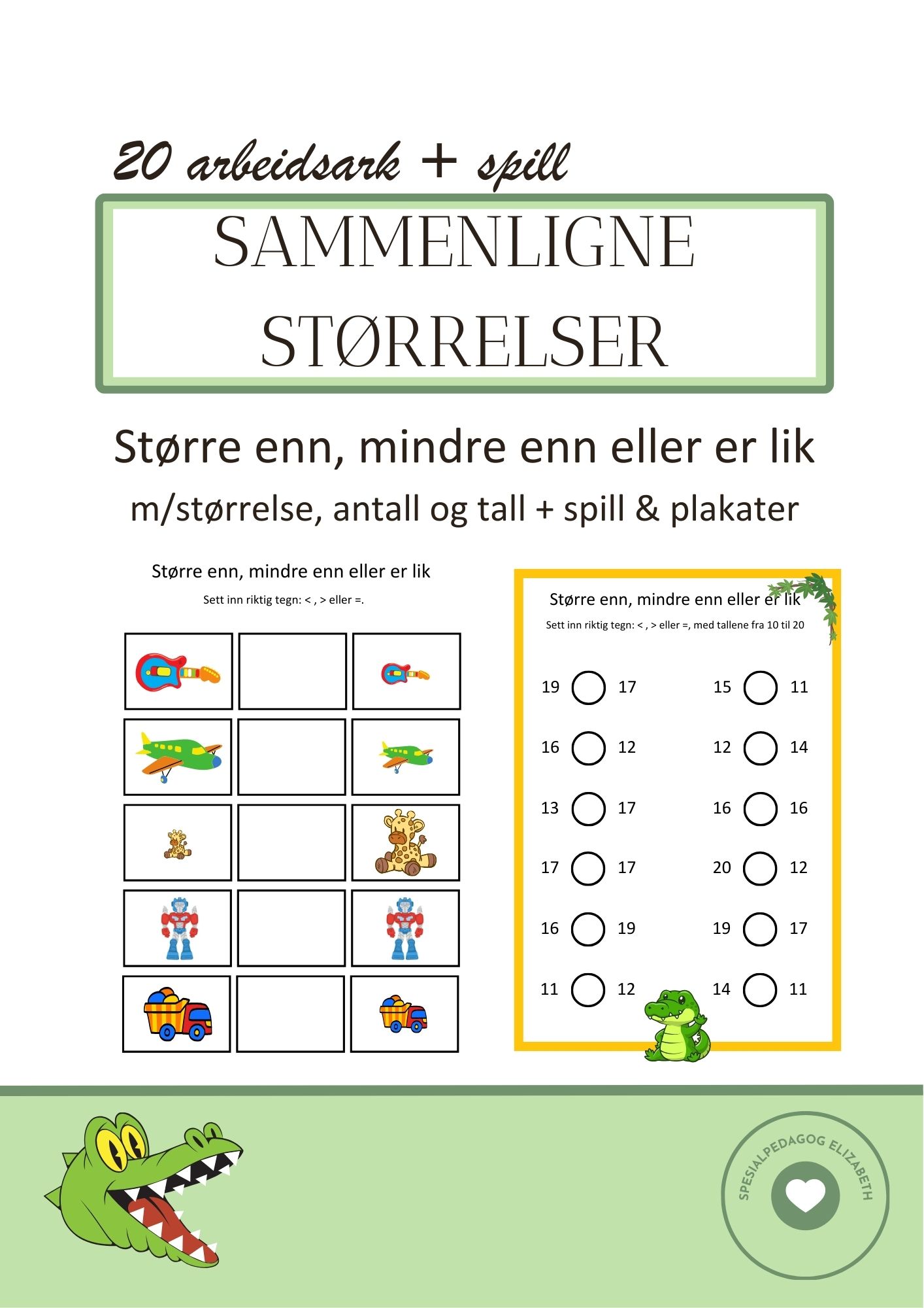 Sammenligne størrelser - større enn, mindre enn og er lik + spill ...